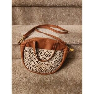 Sseko Brown Leather Handbag Purse w/ Leopard-Print & Crossbody Strap Uganda